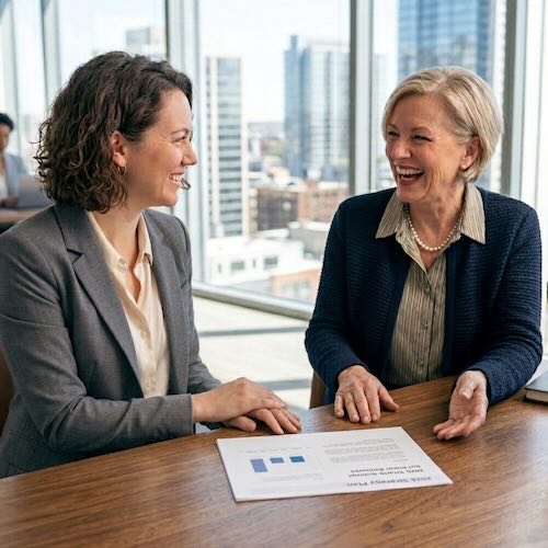 the same woman meeting a professional woman