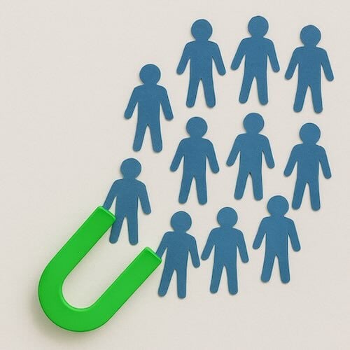 green magnet attracting cutouts of people