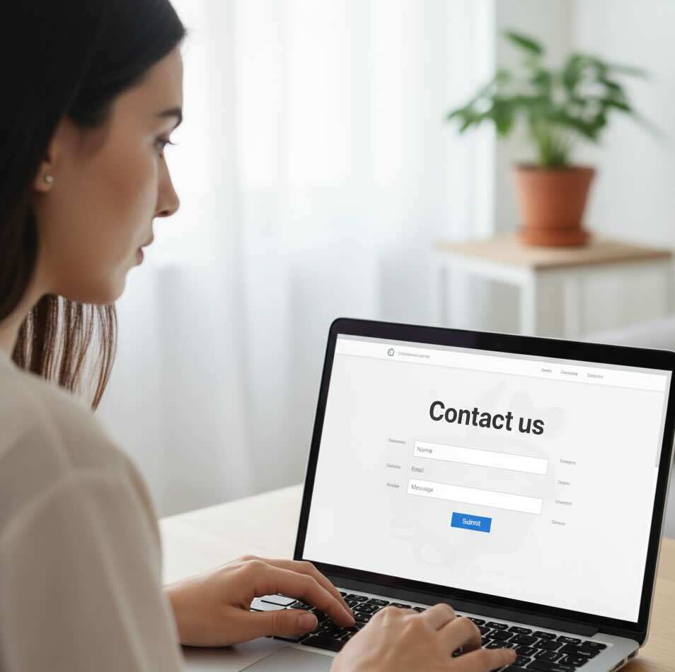 woman at a laptop with contact us form